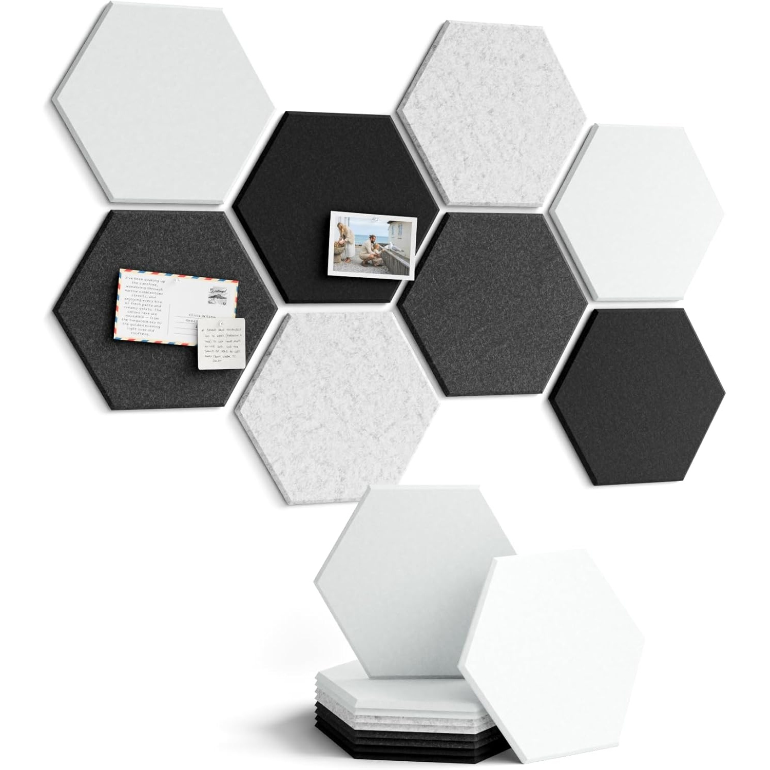 TEMU 8pcs/set Hexagonal Self-adhesive Felt Message Boards, Wall Decor Memo Pads, Thickened Photo Message Strips, Home And Office Decoration