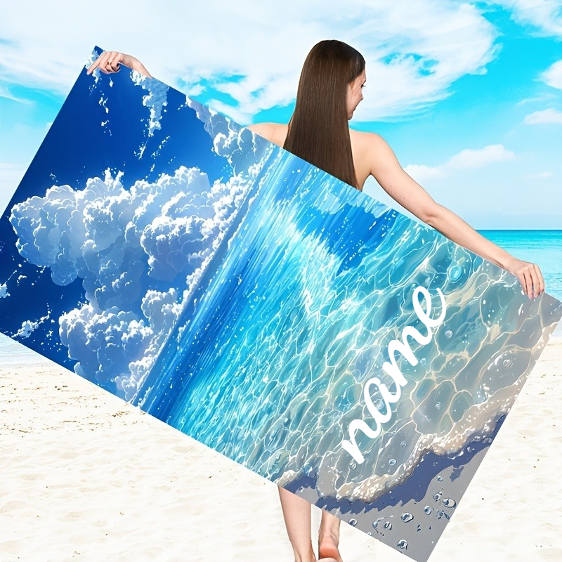 TEMU 1pc Personalized Beach Towel With Design | Custom Name Gift | Dry For Travel, Yoga, Camping & Beach, Beach , Personalized Beach Towels