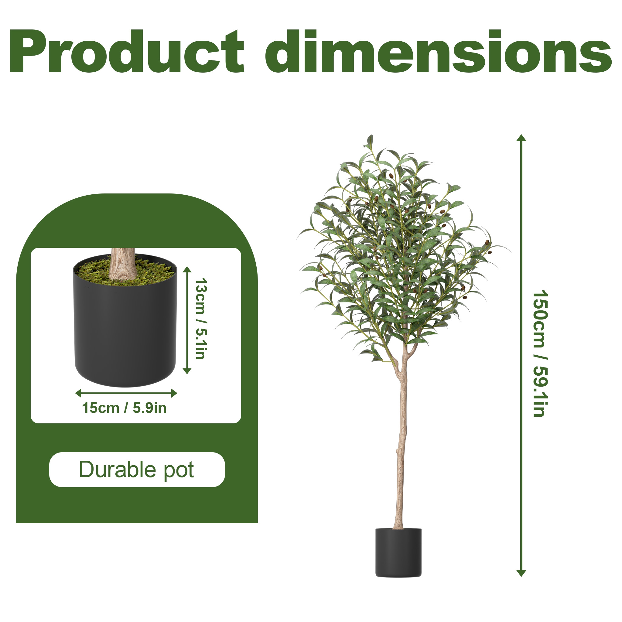 Image of Decorative Tree Artificial Olive Tree With Fruits In 120/150/180cm Perfect Artificial Plant For Indoor & Balcony Decoration (living Room, Office)