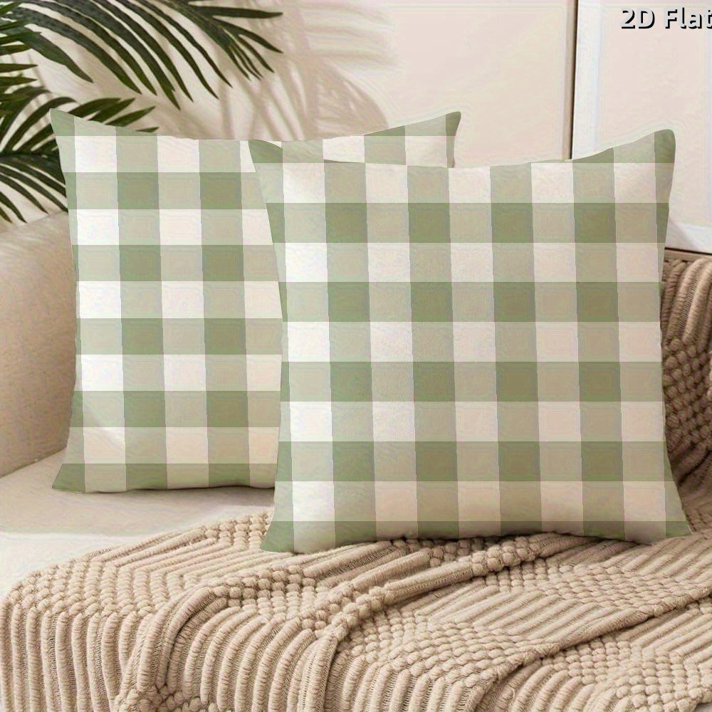TEMU Fundas de almohada a cuadros verdes 2D 2 piezas, fundas de almohada decorativas con estampado de geométrico simple, estilo granja para una