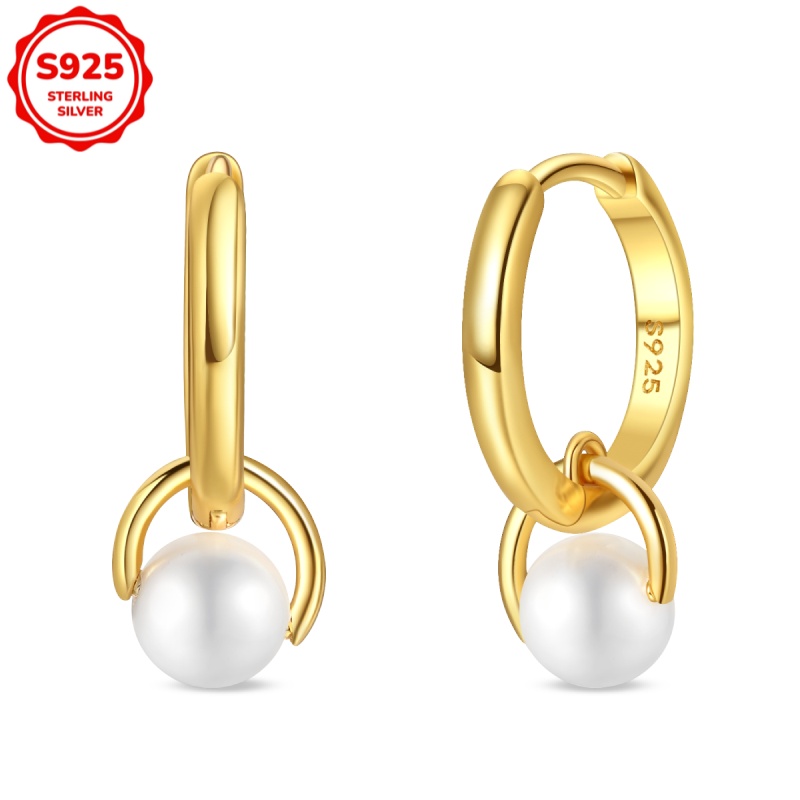 Image of 925 Sterling Silver Women's Hypoallergenic Golden Geometric Round Earrings, Exquisite Earrings, Elegant Gift For Her