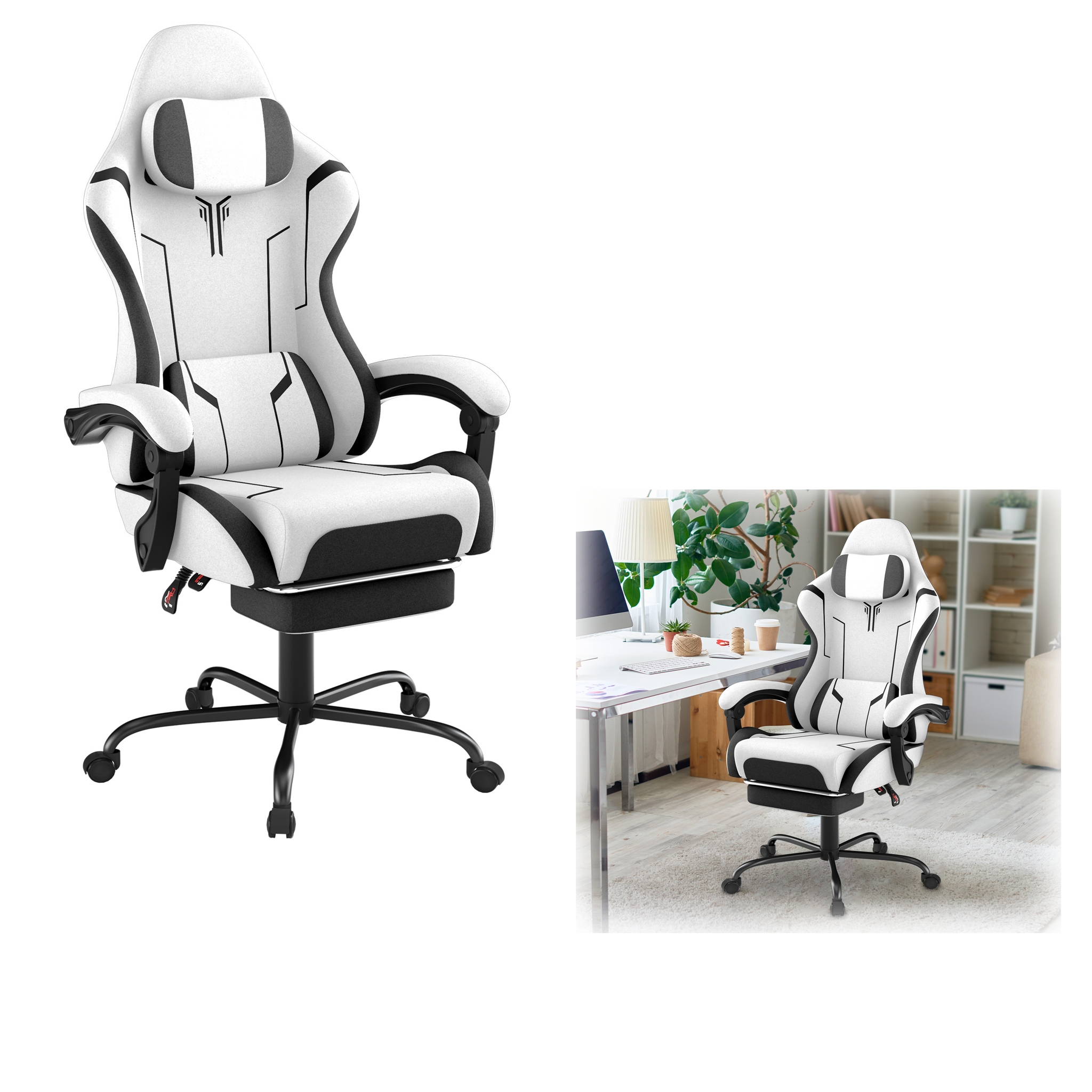 TEMU Gaming Chair Computer Chair Ergonomic Gaming Chair Office Chair Swivel Chair With Lumbar Cushion Footrest Padded Armrests Headrest Desk Chair