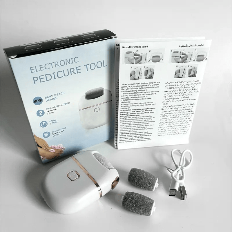 Foot Reflexology Foot Dermabrasion File- Portable and Easy to Use with 3 Replaceable Heads Smooth Feet, Thick Polishing and Cracked Light Beige Care, Sander, Grinding