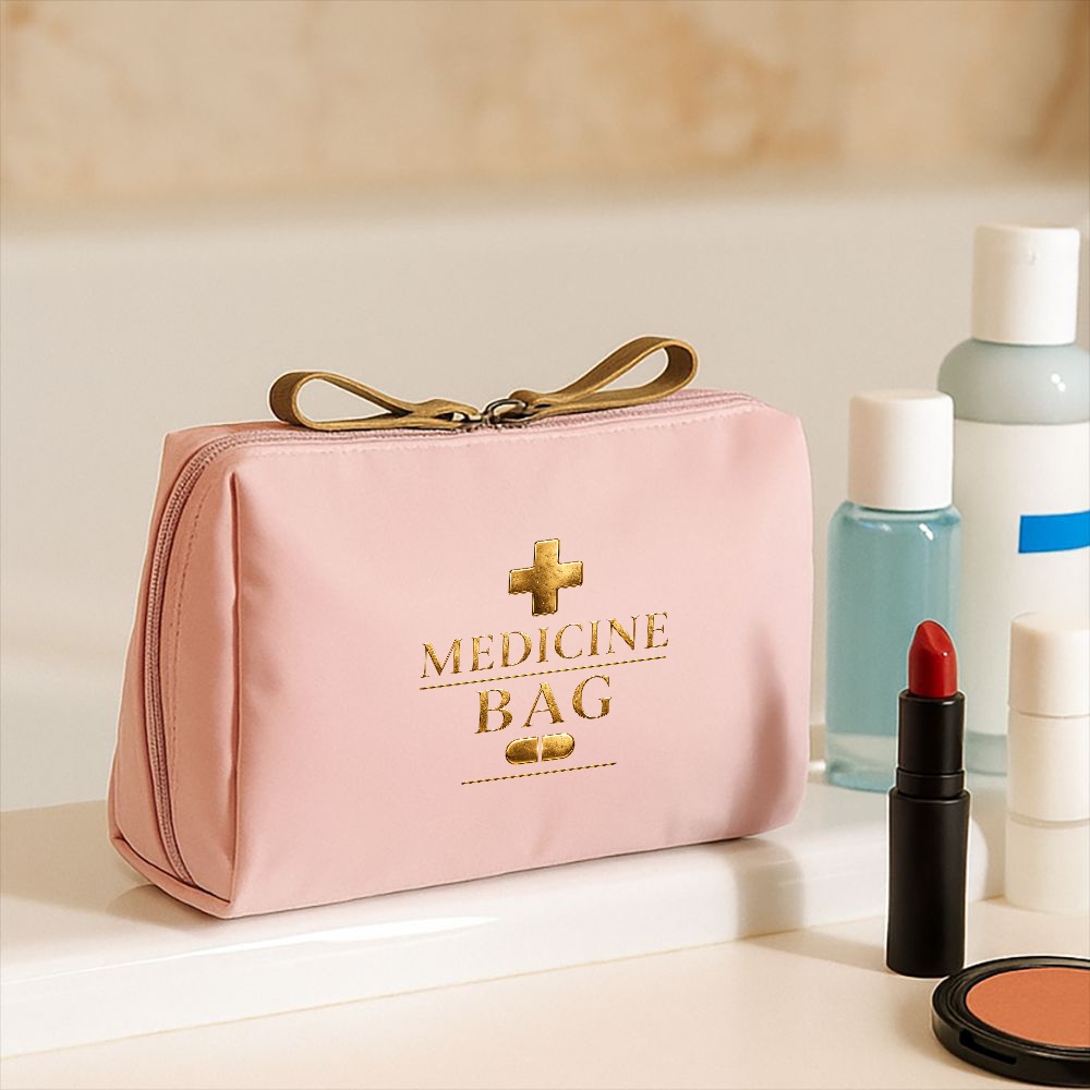 TEMU Golden Cross Medicine Bag Pink Double Zipper Cosmetic Bag, Minimalist Travel Toiletry Pouch, Portable Makeup Organizer Gift For Nurses, Women,