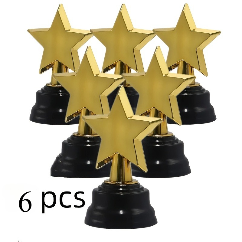 TEMU Gift For Her/him 6pcs Star-shaped Plastic Golden Trophies - Suitable For Party Favors, Awards, Graduation Season And Competition Prizes, Event
