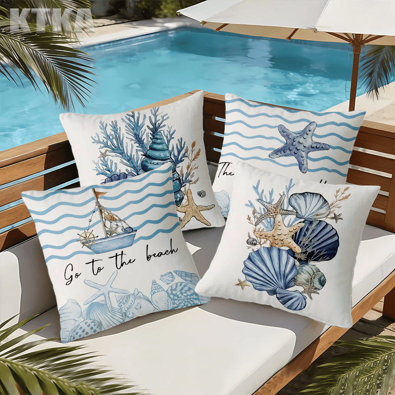 TEMU Set federe per cuscini da esterno con motivo vita marina ad 2D, diverse misure disponibili 18x18/45x45cm, fodere decorative per cuscini per