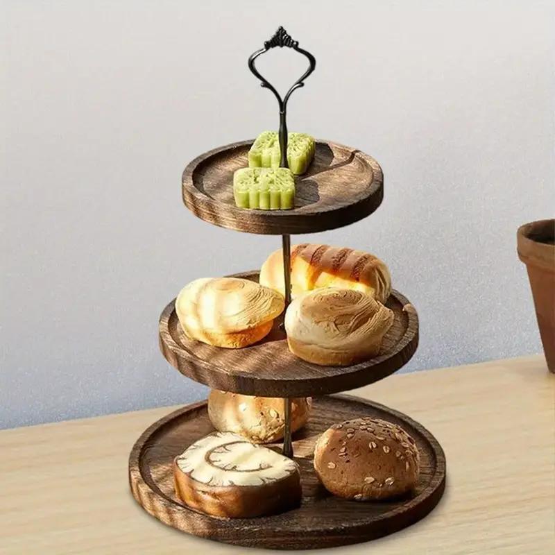 TEMU 1pc/2pcs 3-tier Wood Snack Rack With Metal Handles - Heavy-duty Suitable For, Easy Assembly & Disassembly, Multi-tier Pastry & Fruit Tray For