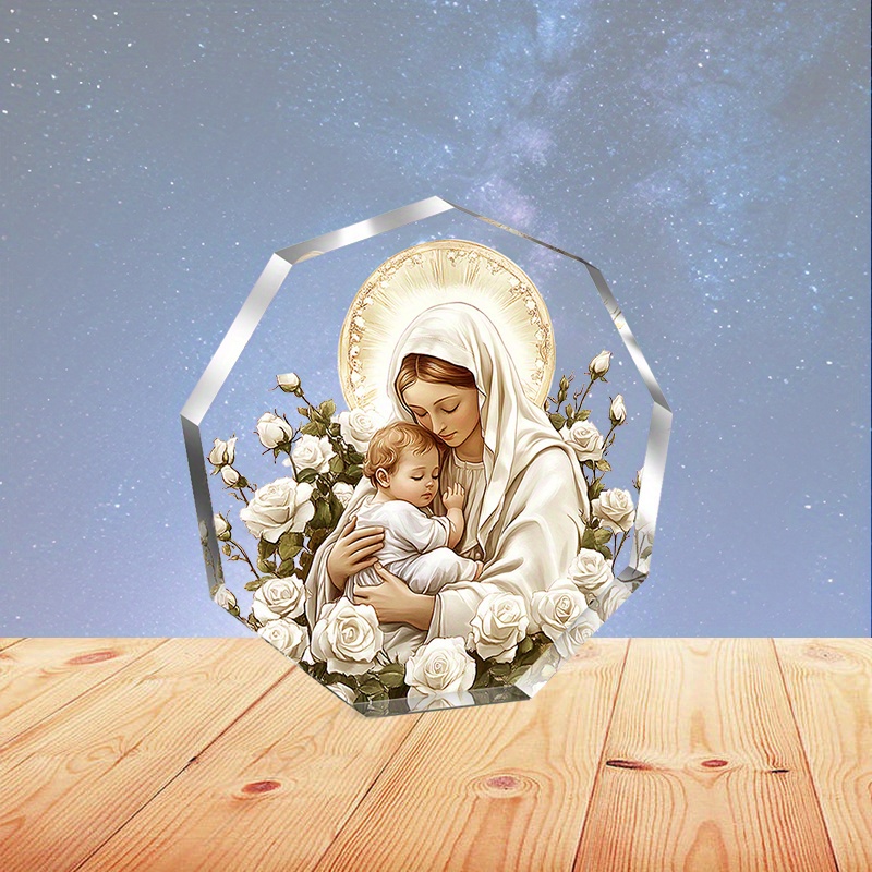 TEMU 1pc A Decorative Acrylic Sign Featuring A Holy Night Nativity Scene, Ideal As A Desktop Ornament For For Home And Office. A Wonderful Gift For