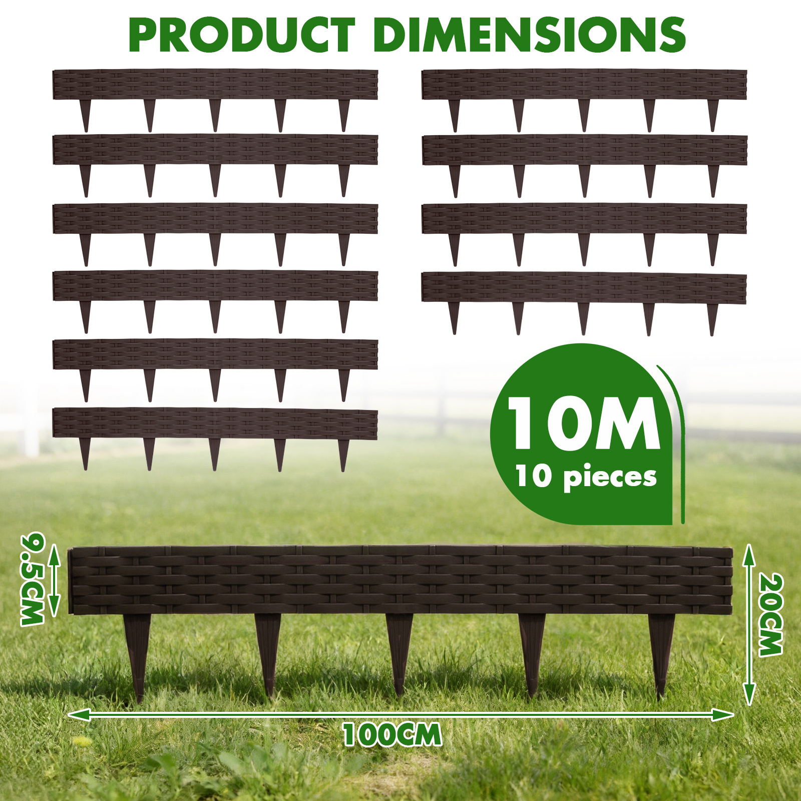 Image of [2.5d] Flexible Garden Fence In Rattan Basket Weave Design, 10m Plastic Lawn Edging With Ground Stakes, Uv-resistant, Weatherproof, Bed Border For Garden