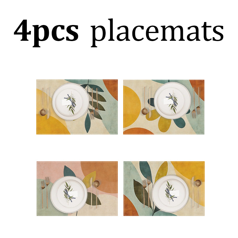 TEMU 4pcs/6pcs, Nordic Style Leaf Placemat Set With Leaf Geometric Pattern In Warm Yellow Contrasting Design. Morandi Color Scheme Plant Placemats