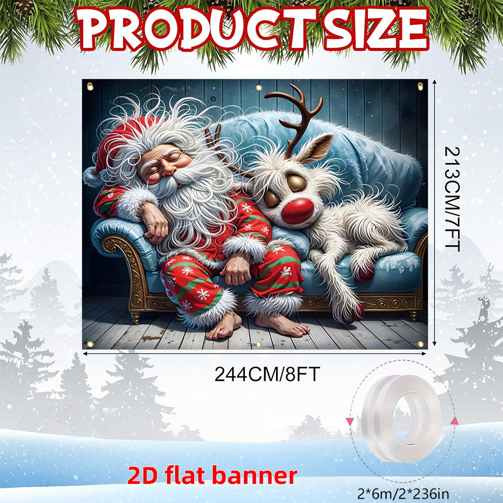 TEMU 2d Flat, 2d Flat - 2d Door Banner 2d Flat, 2d Flat - 2d Door Banner 2d Flat Banner, 1pc, Merry Christmas Garage Door Banner, Santa Claus In Red