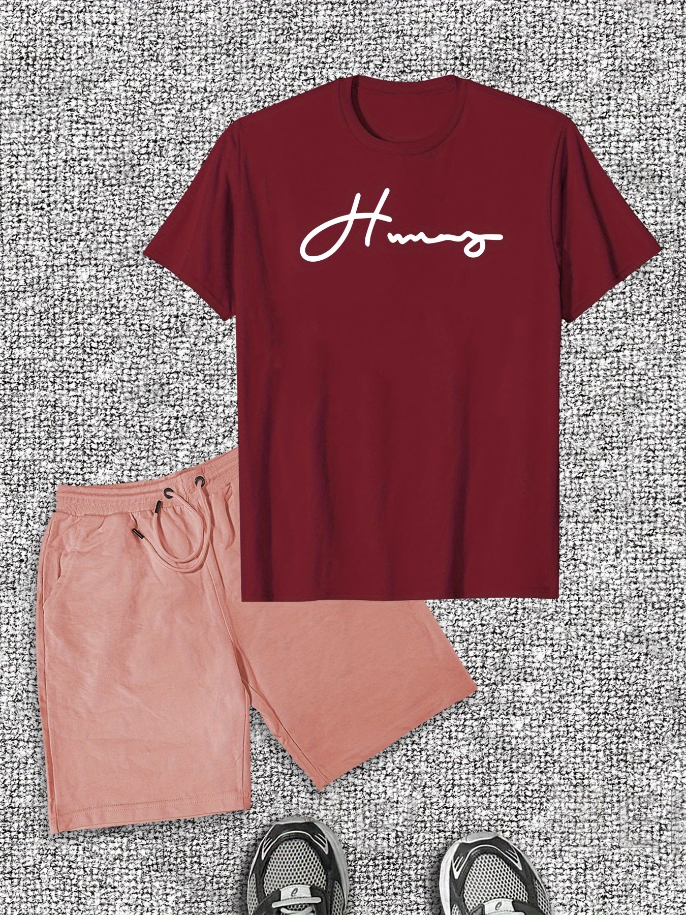 Men's Design Font English Pattern Short Sleeve T-Shirt Shorts Casual Set