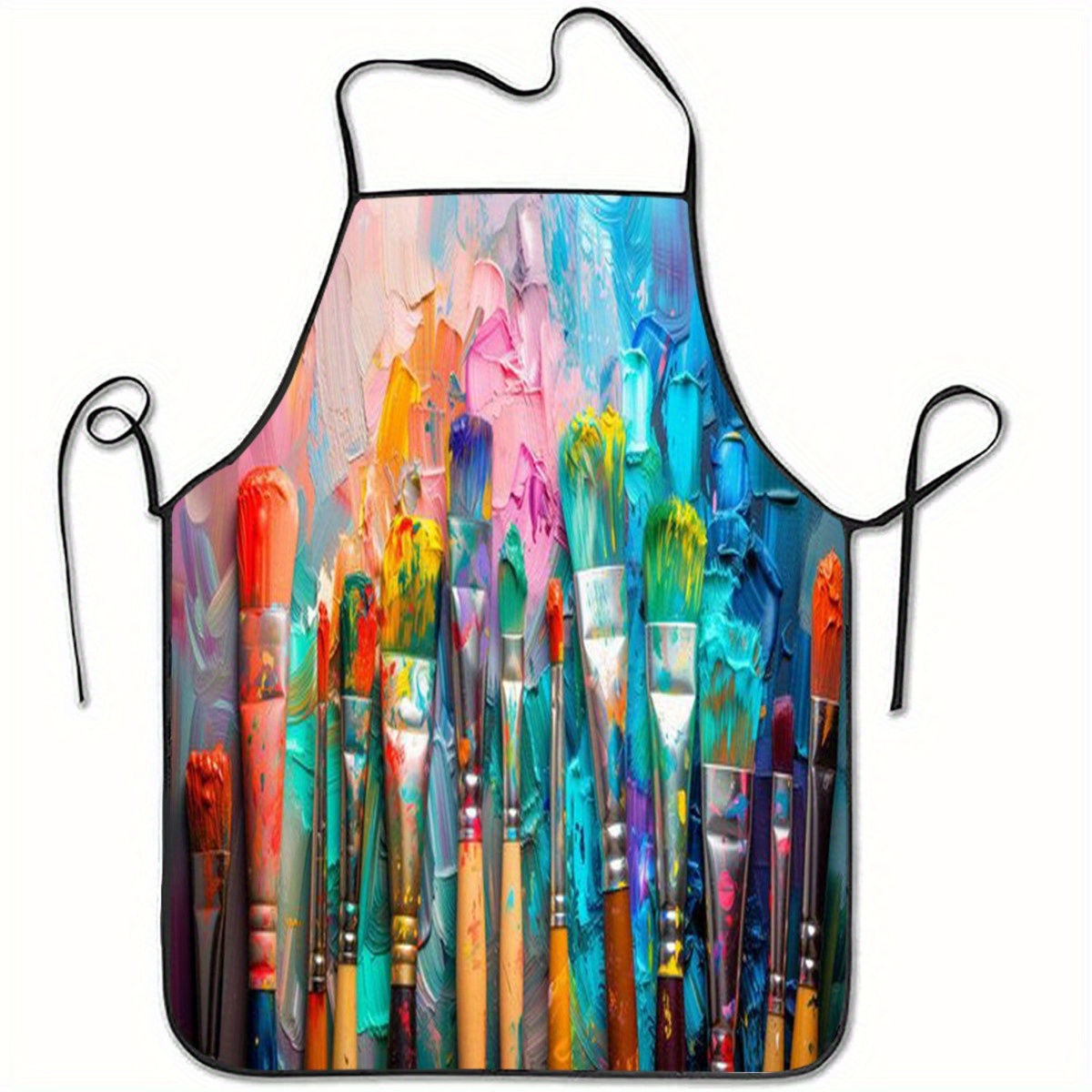 TEMU 1pc Artist Inspiration Apron - Design In Blue, Yellow, Pink, Green, Orange, Red - Polyester Kitchen Apron For Cooking, Baking, Cleaning,