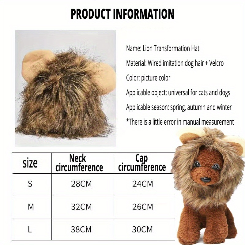 TEMU Pet Lion Headgear Hat Pet Cute Funny Headdress Cosplay Accessories Dress Supplies