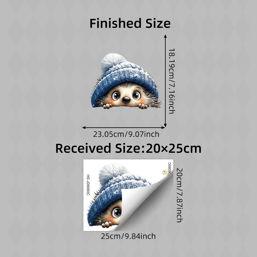 TEMU 1pc Cute Peeking Hedgehog With Blue Knitted Beanie Static Cling Window Sticker, Glass Sticker, Double-sided Reusable Decal, Christmas Decor For