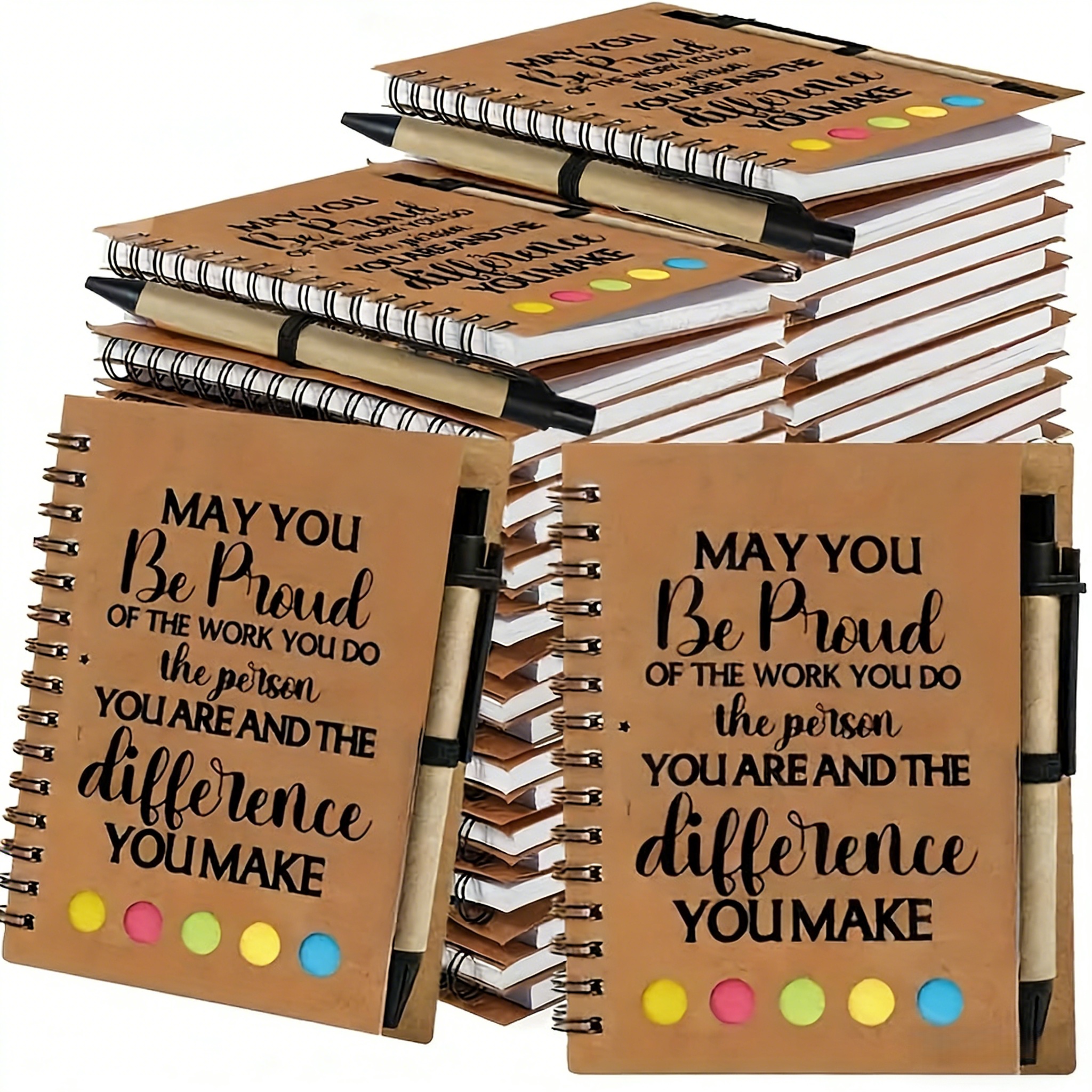 TEMU 24pcs Pack Motivational Notebook & Pen Set With Sticky Notes Suitable For, Office, Party Supplies - Sections, - Quote Stationery For,, Daily Use