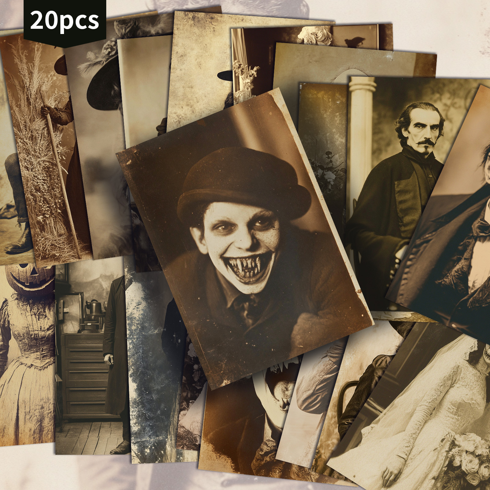 Image of 20-pack Halloween Portrait Photo Postcards - 4x6 Inches Retro Junk Journal Paper, Classic Pinup Illustrations, Collectible Decorative Painting Cards For Scrapbooking & Crafting