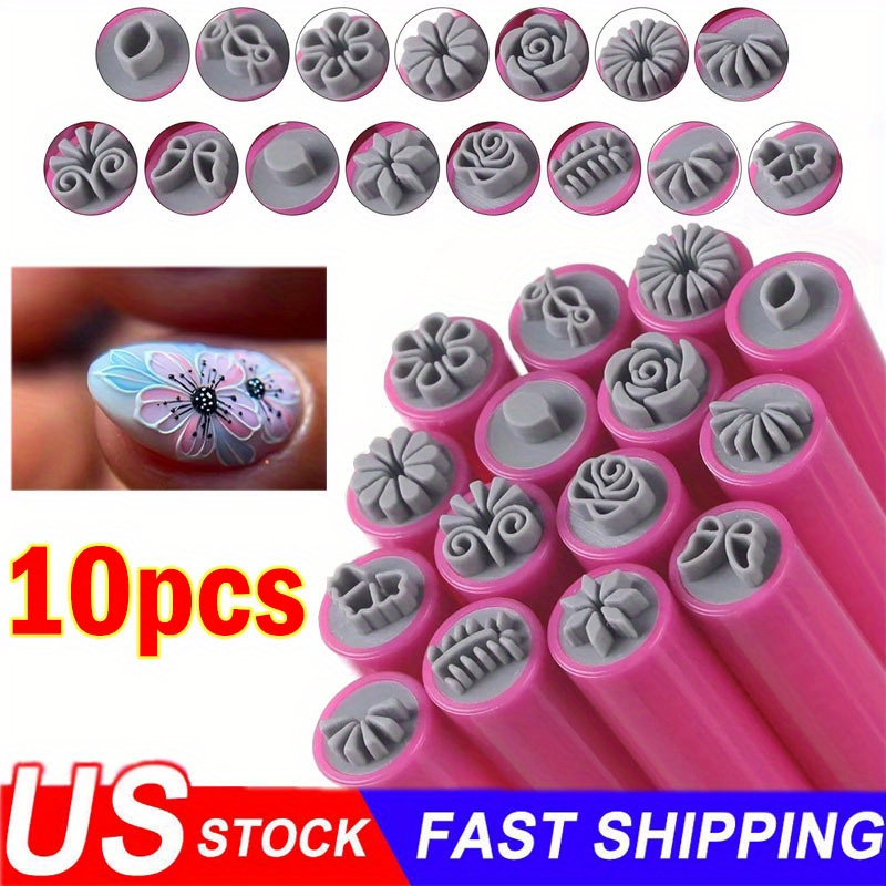 

10pcs Nail Pen Set - Diy Flower And Tools With Dotting Accessories, Unscented Pink Handles For Glittery Nail Art Decorations