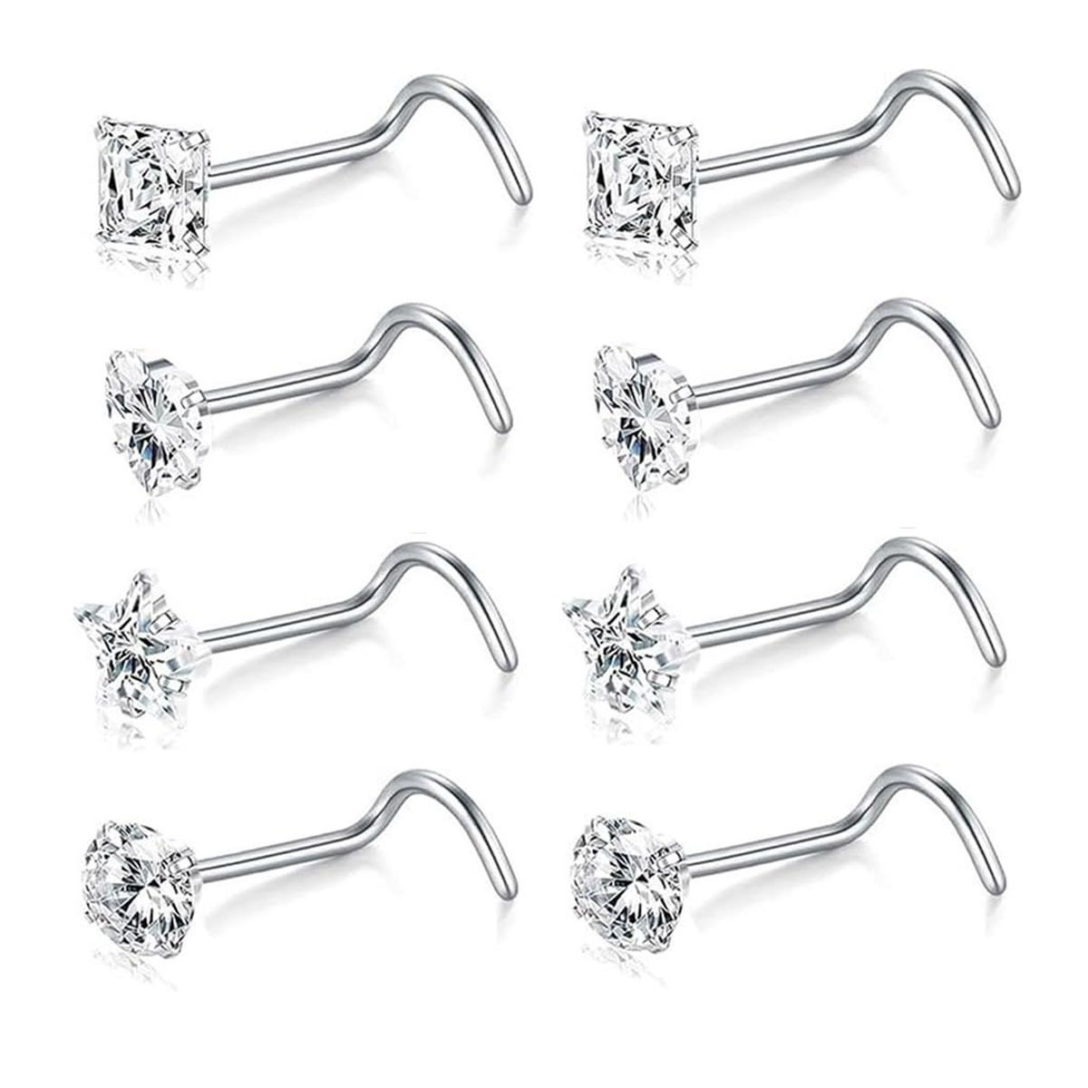 E-shop 8-teiliges Set S-förmige Nasenstecker mit , gebogener Stab und synthetischem Zirkonia – Piercingschmuck für die Nase, ideal für Weihnachten oder