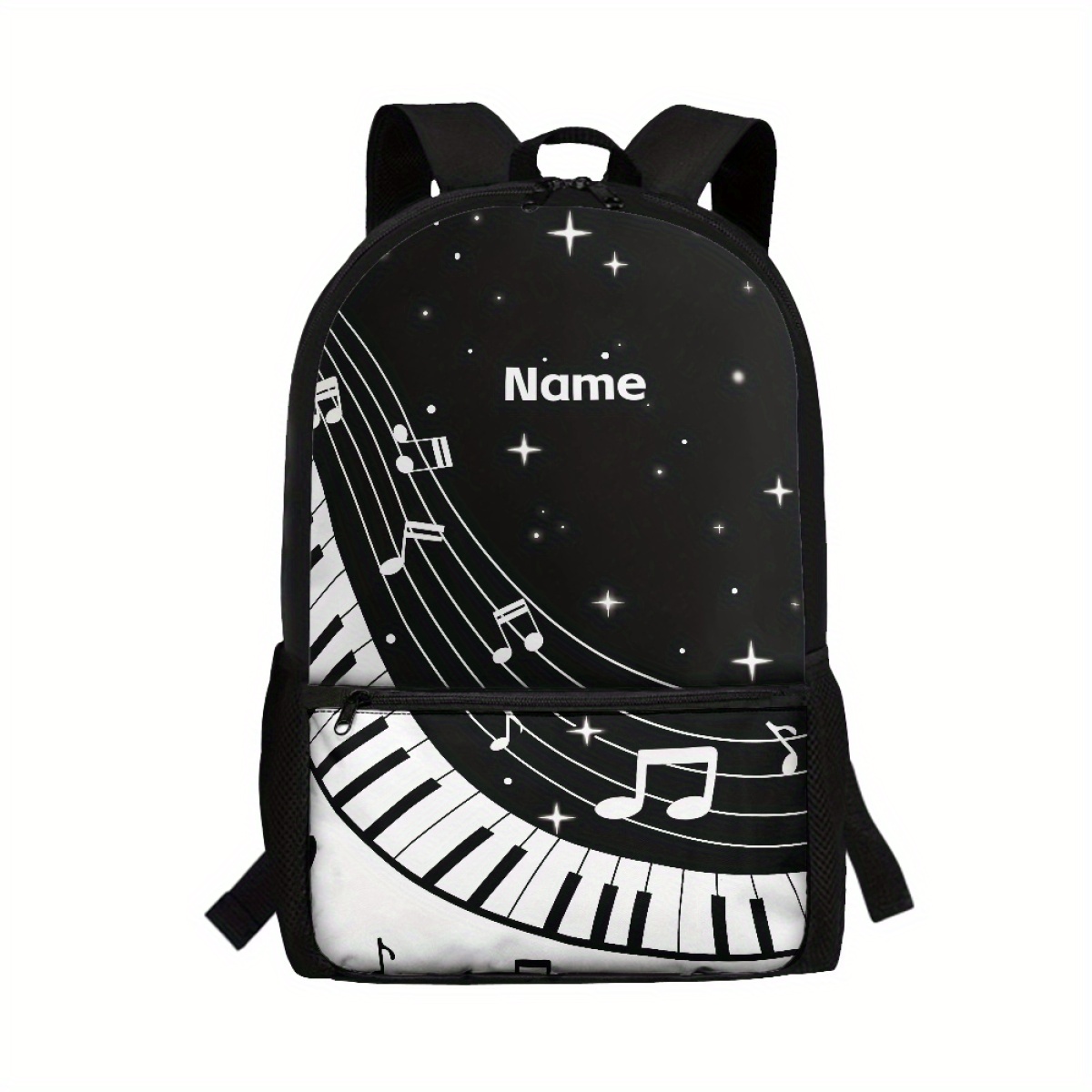 TEMU Musical Note Print Personalized Name Customized Backpack, Polyester Durable Laptop Bag, Large-capacity 17-inch Multifunctional Backpack, Fashion