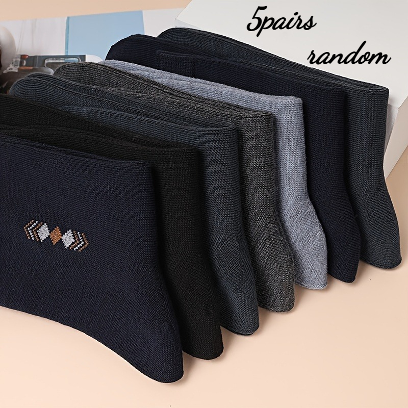 TEMU 5 Pairs, Random, Autumn/winter Mid-calf Socks, Four-season Sweat-absorbing And Breathable Long Socks, Middle-aged And Elderly Socks, Casual