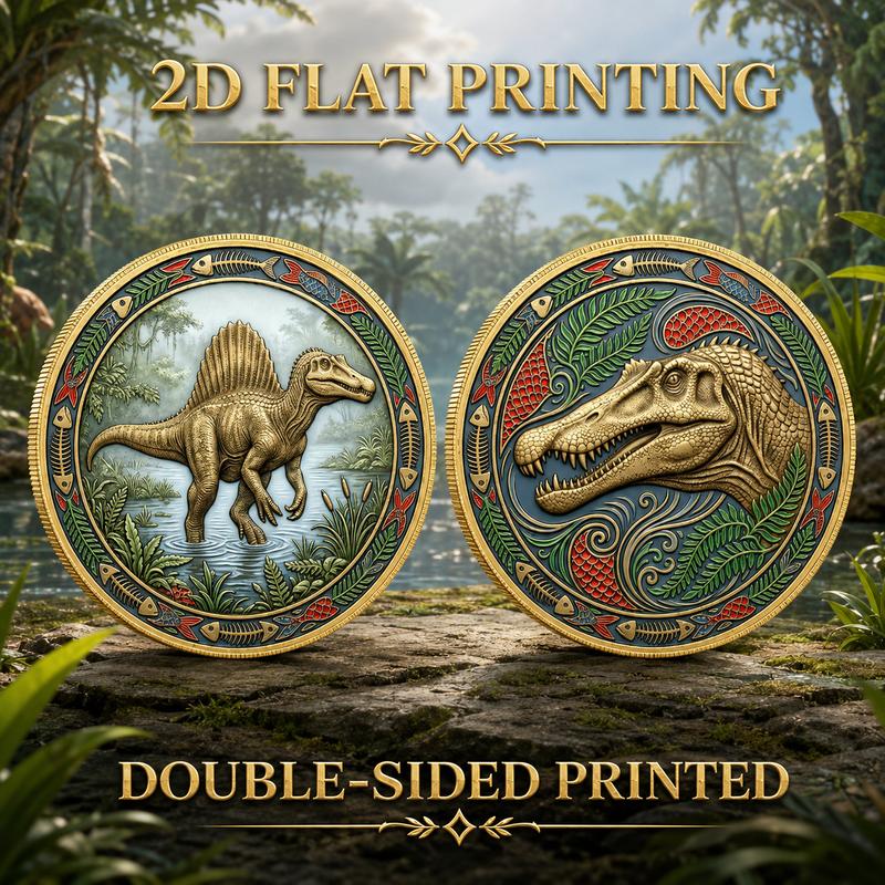 TEMU Replica Coin 1.57inch Spinosaurus Coin - Double-sided Prehistoric Token Suitable For Collectors, Gift For Paleontology Fans, Spinosaurus &
