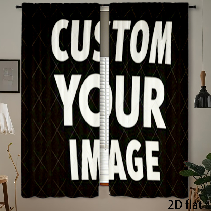 TEMU 2d Flat, 2d Flat 2pcs Custom Printed Curtain Panels, With Personalized Custom Image Design, Soft Fabric, Rod Pocket Installation, Suitable For