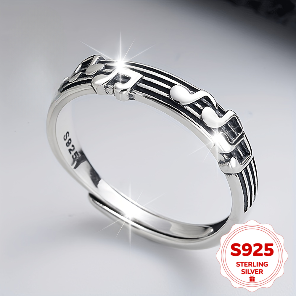 TEMU 1pc S925 Sterling Silver Music Score Ring, Minimalist Index Finger Ring, Suitable For Daily Wear And , Perfect Gift For Christmas And . Daily