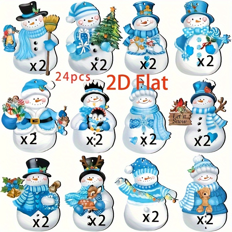 TEMU 2d Flat, 24pcs Snowman & Tree Artificial Hanging Ornaments - Christmas Tree Decorations With Snowman Figures, Evergreen For , New Year Party &