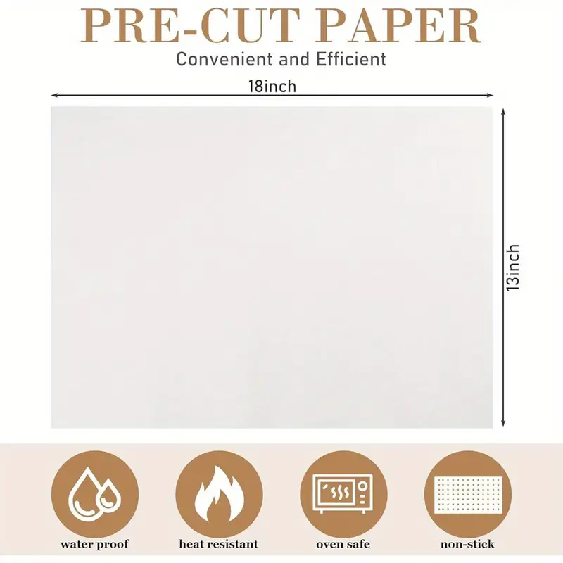 200pcs heavy duty parchment paper baking sheets nonstick precut 13x18 inch steaming grilling and air fryer cooking white baking sheets for oven Product details 0