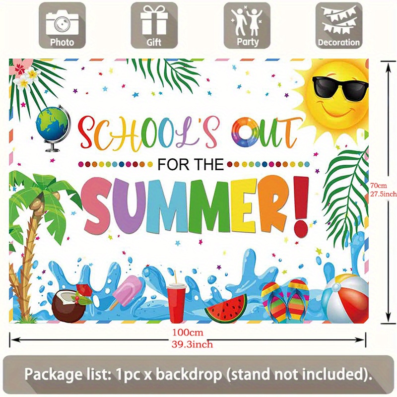 TEMU 1pc For The Summer Banner Backdrop - Tropical Beach Theme With Palm Trees, Flip-flops & Fashion Glasses Design - 90.5x70.8 Inch Polyester