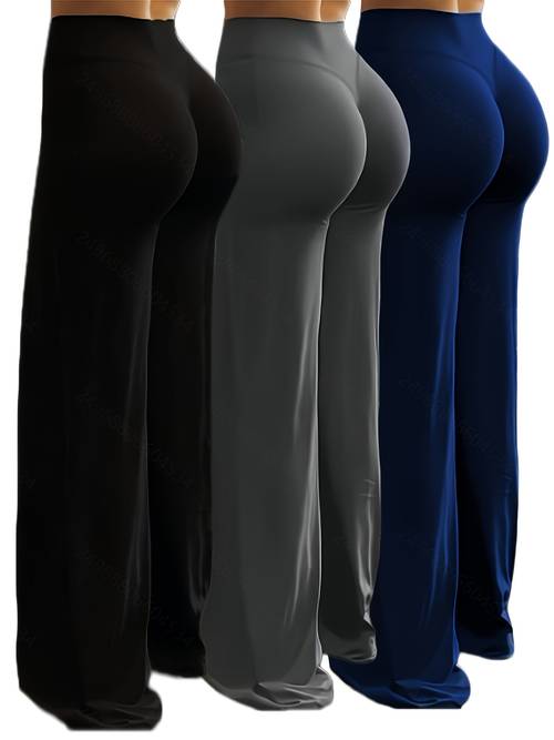 pantalones de yoga de tiro y pierna ancha para mujer con cintura elástica - pantalones de entrenamiento de completa adecuados para gimnasio, fitness, entrenamiento, pierna y color liso, pantalones no deportivos para usar