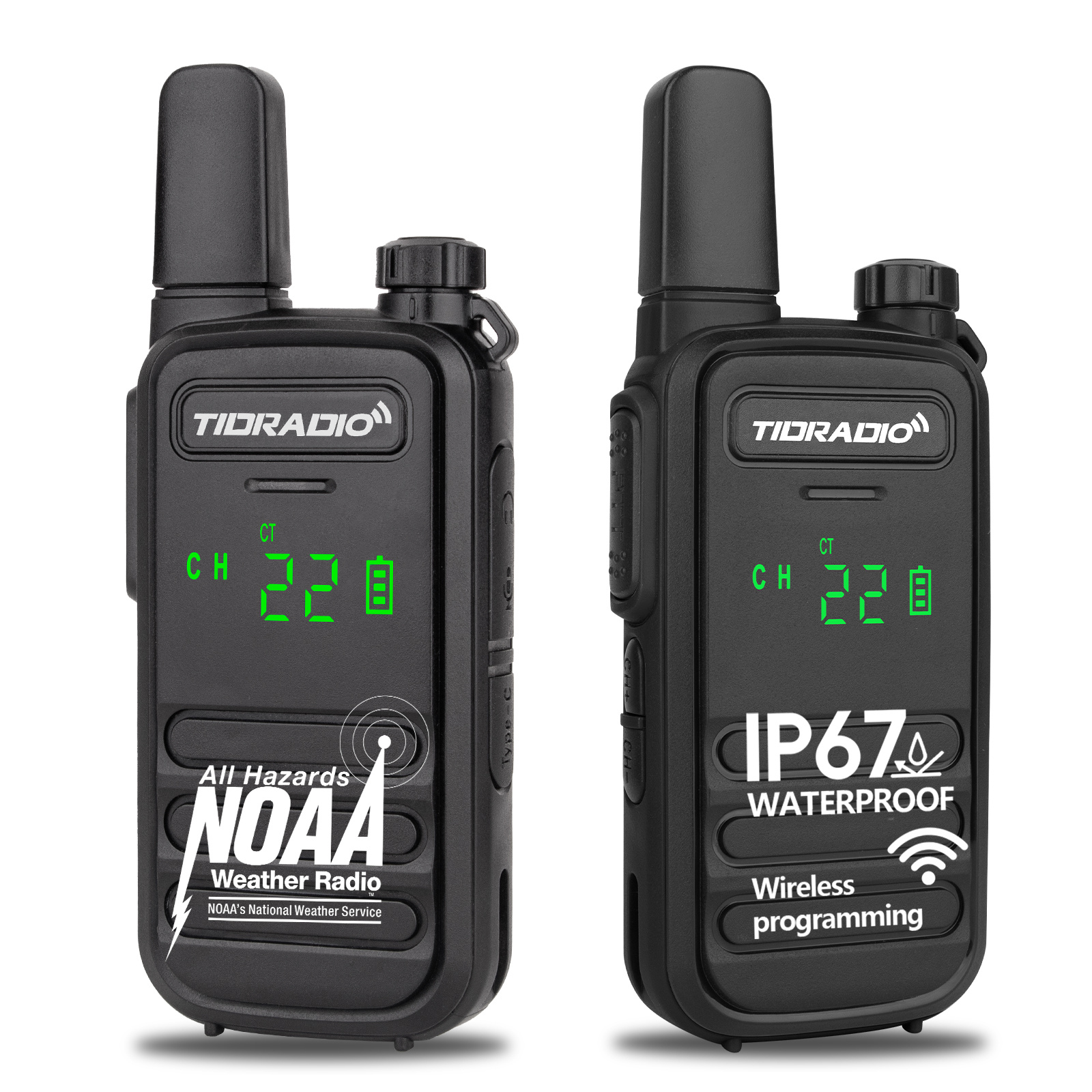 TEMU Tidradio Td-m11 Walkie Talkies Waterproof Long Range Frs Radios, Frequency Copy, Vox, Emergency Weather Radio For Camping Hunting Gear, - 2 Pack
