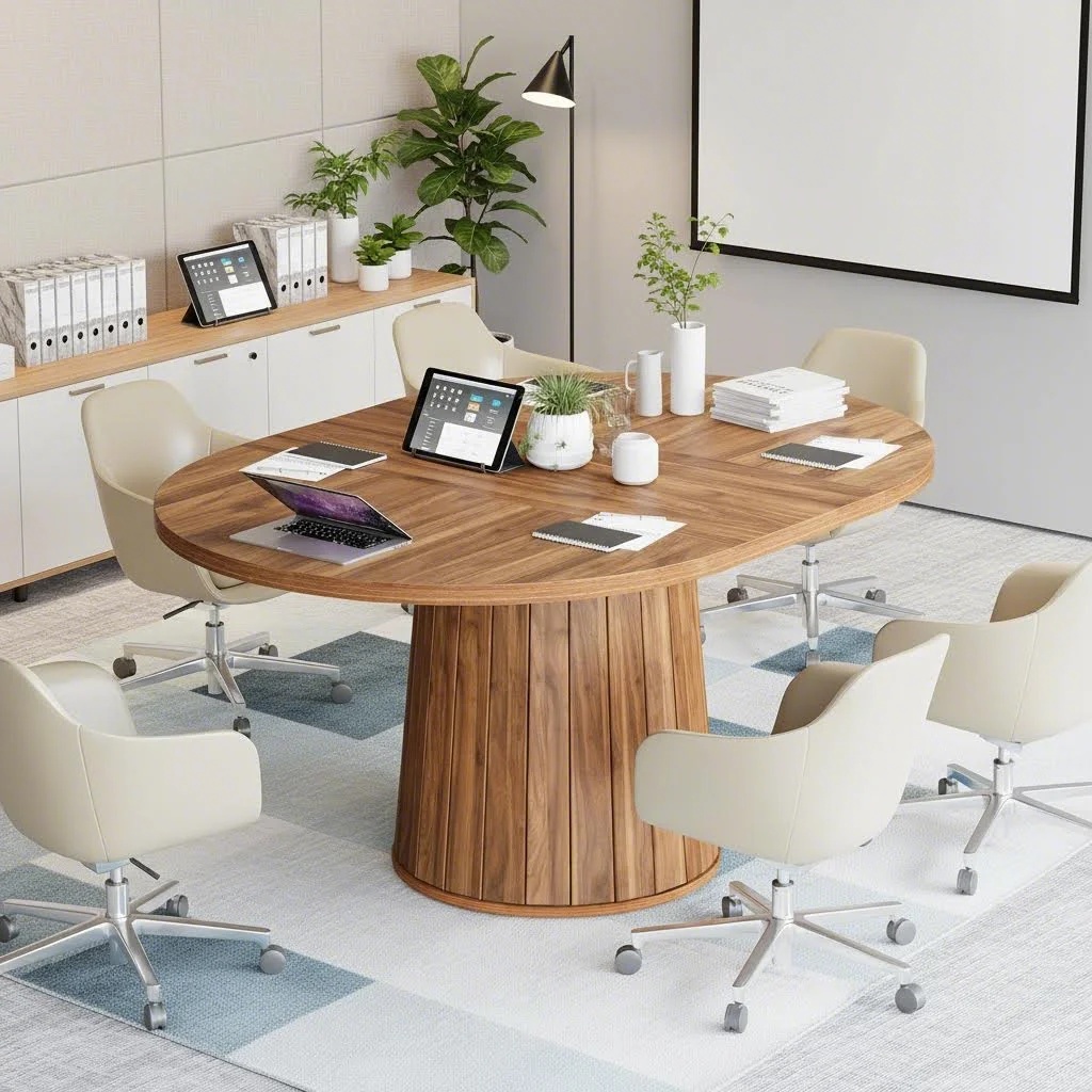 55 Inch Oval Meeting Table Farmhouse Conference Desk Workstation T-shaped Base (only Table 1pc)