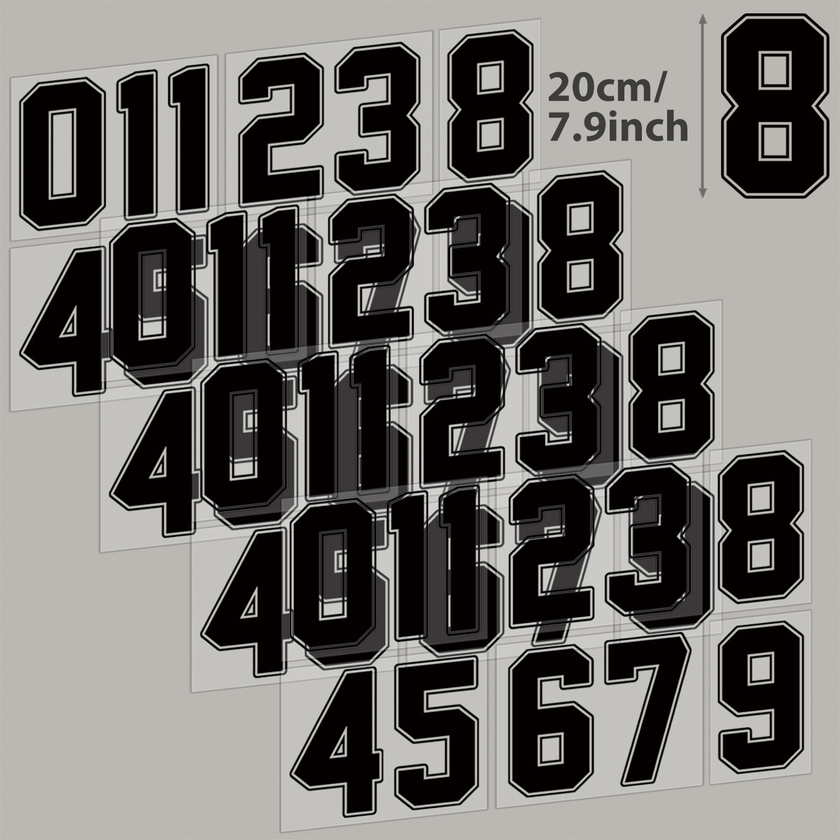 TEMU 24pcs, Height 20cm/7.9inch Solid Color Numbers Black Press Sticker, Clothing Washable Heat Transfer Applique, For Jersey Curtain Clothes