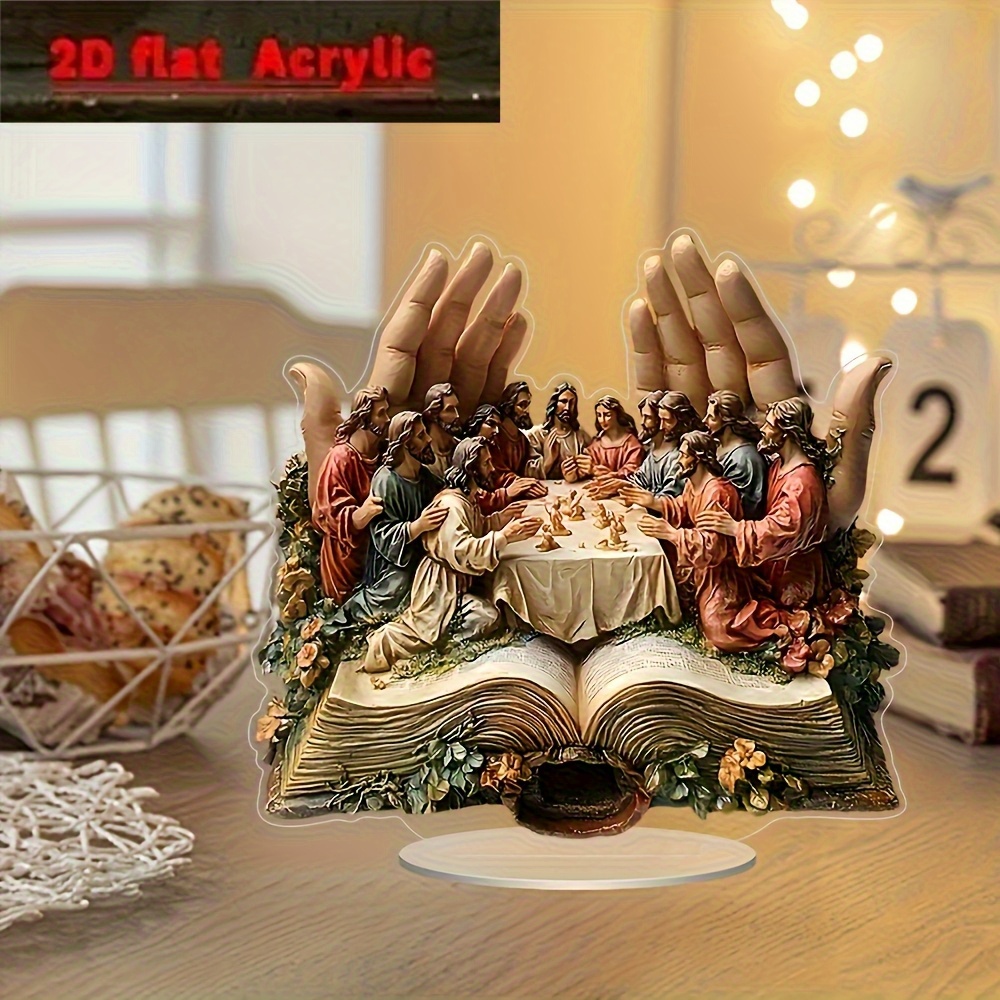 TEMU Escultura acrílica 2D de 1 pieza - Decoración religiosa de escritorio, ideal para el hogar y la pared, regalo para Navidad, Pascua, Hanukkah,