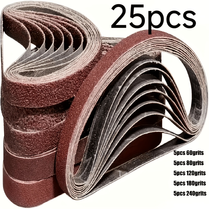TEMU 25pcs Oxide Sanding Belts, 3/8x13 Inches (10x330 Mm), Assorted 60/80/120/180/240, Strong Adhesive For Smooth Woodworking And Finishing, Paper