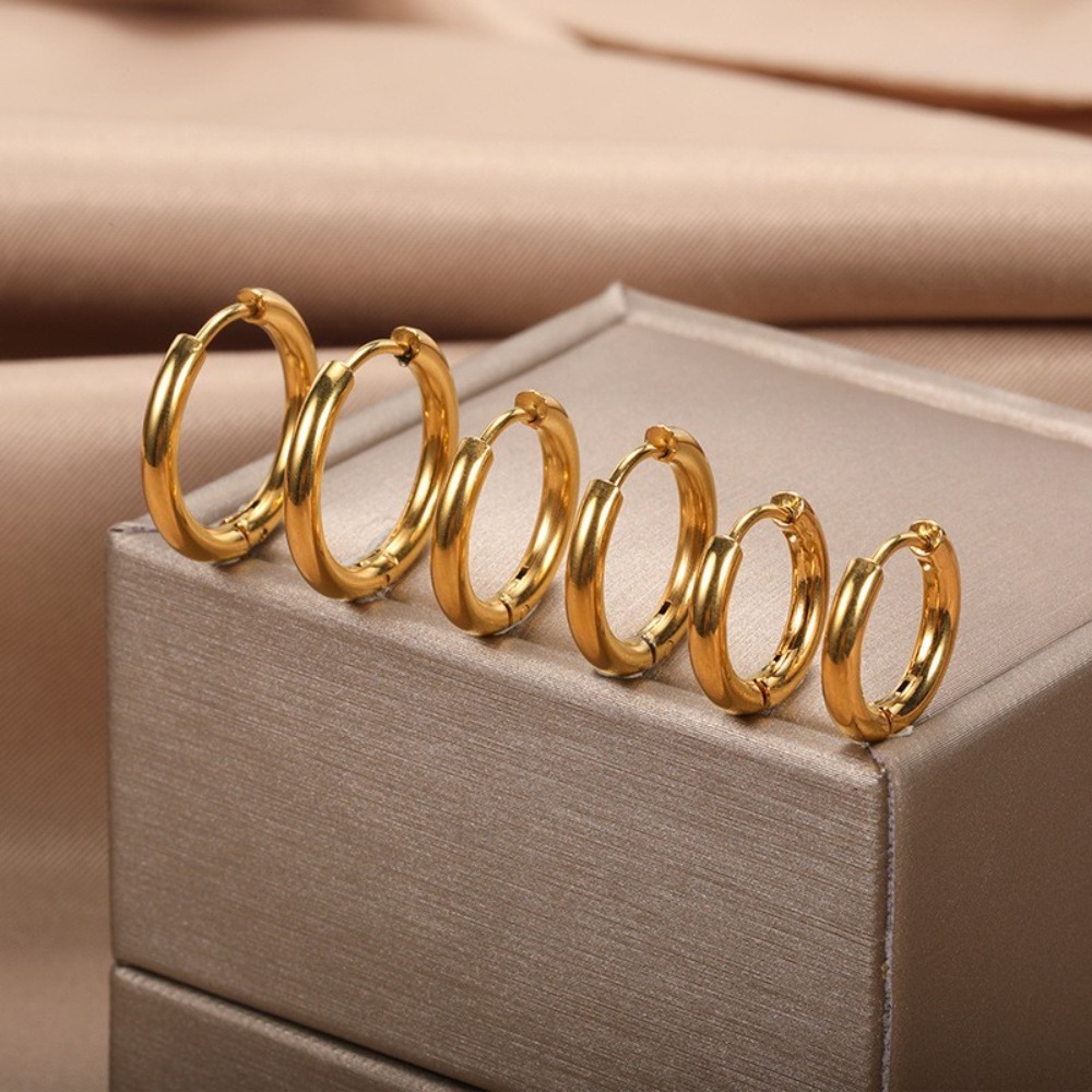 TEMU Juego de 6 piezas/3 de aretes minimalistas y elegantes, aretes de aro lisos dorados prémium, acero inoxidable de calidad bañado en oro de 18K,