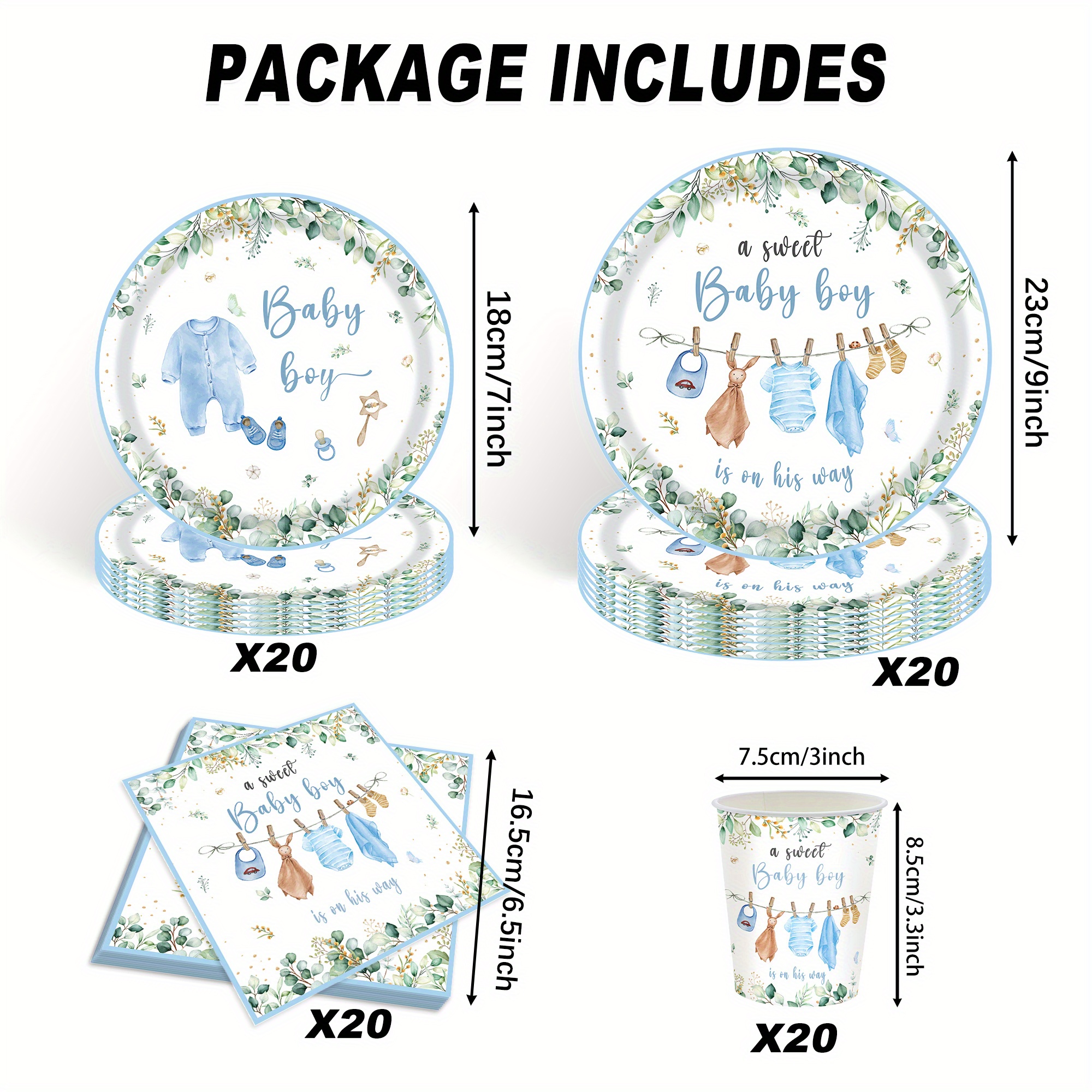 Image of 80pcs Blue Shower Theme Party Tableware Set, Party Supplies, Holiday Decor, Party Packs I Perfect For Halloween