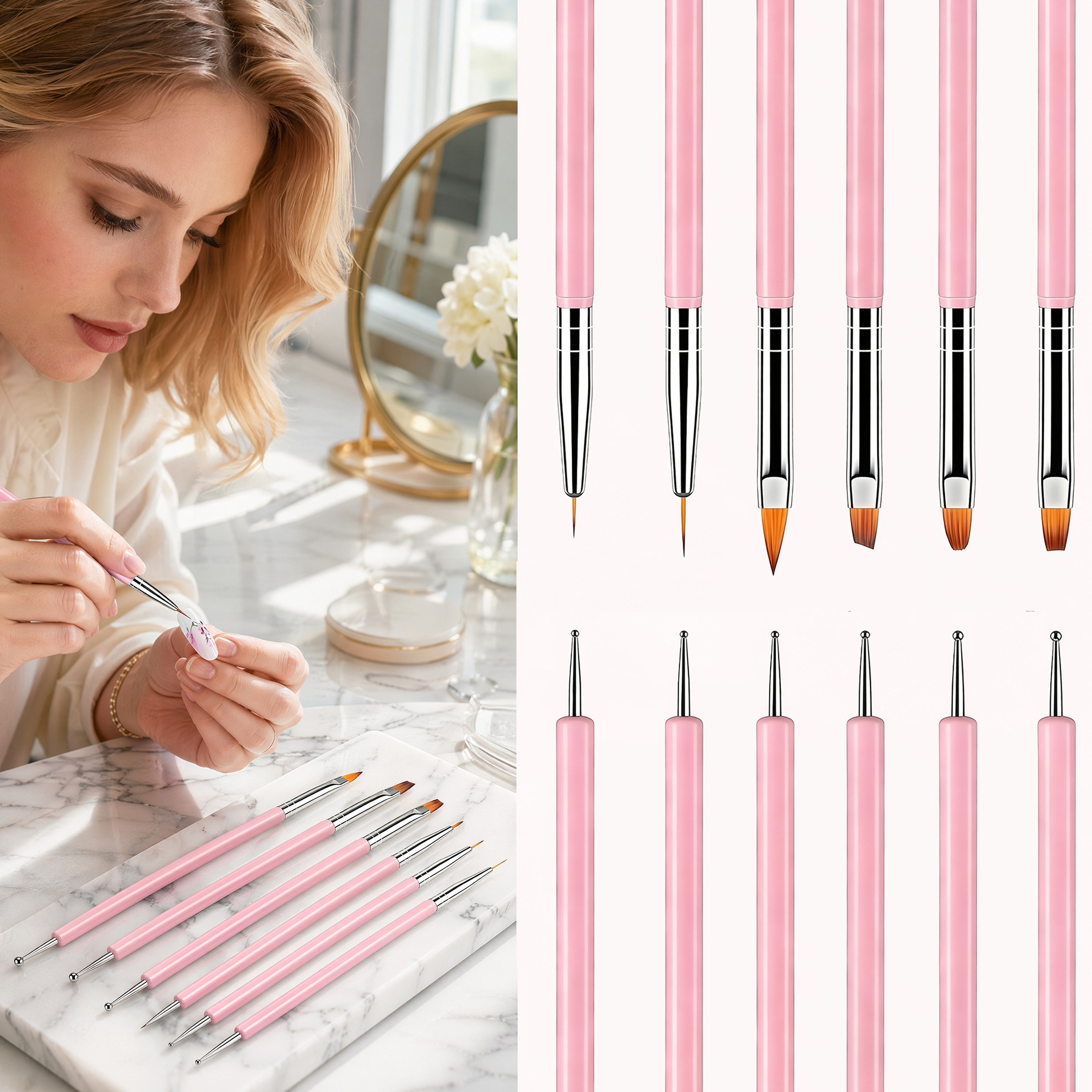 TEMU Juego de 6 pinceles para de uñas/Herramientas de punteado de punta/Kit versátil para de uñas/Pinceles para esmalte en gel para diseño de uñas,