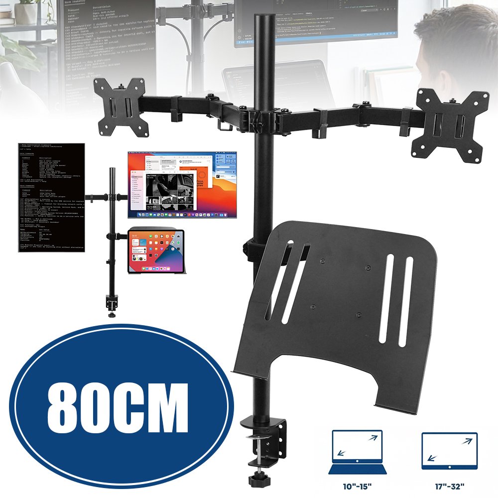 Dual Monitor Mount Stand Fit 17-32 Inch Screen, Vesa 100x100 Compatible With Storage Shelf, 360° Rotatable Height Adjustable Desktop Bracket For Home Office Gaming Use