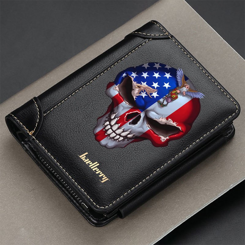 TEMU A Featuring A Skull With American Flag Designs And An Eagle Motif, Spacious Enough For Credit Cards, Stylish And Attractive, Making It An Ideal