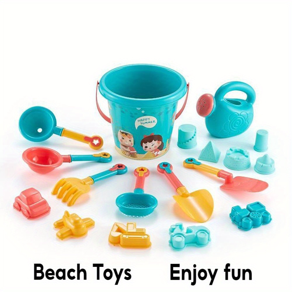 TEMU 18pcs Children's Beach Toys Seaside Castle Bucket Sand Toys Stroller Digging Tool Set For Kids Play And Sand Exploration Recycling Bins