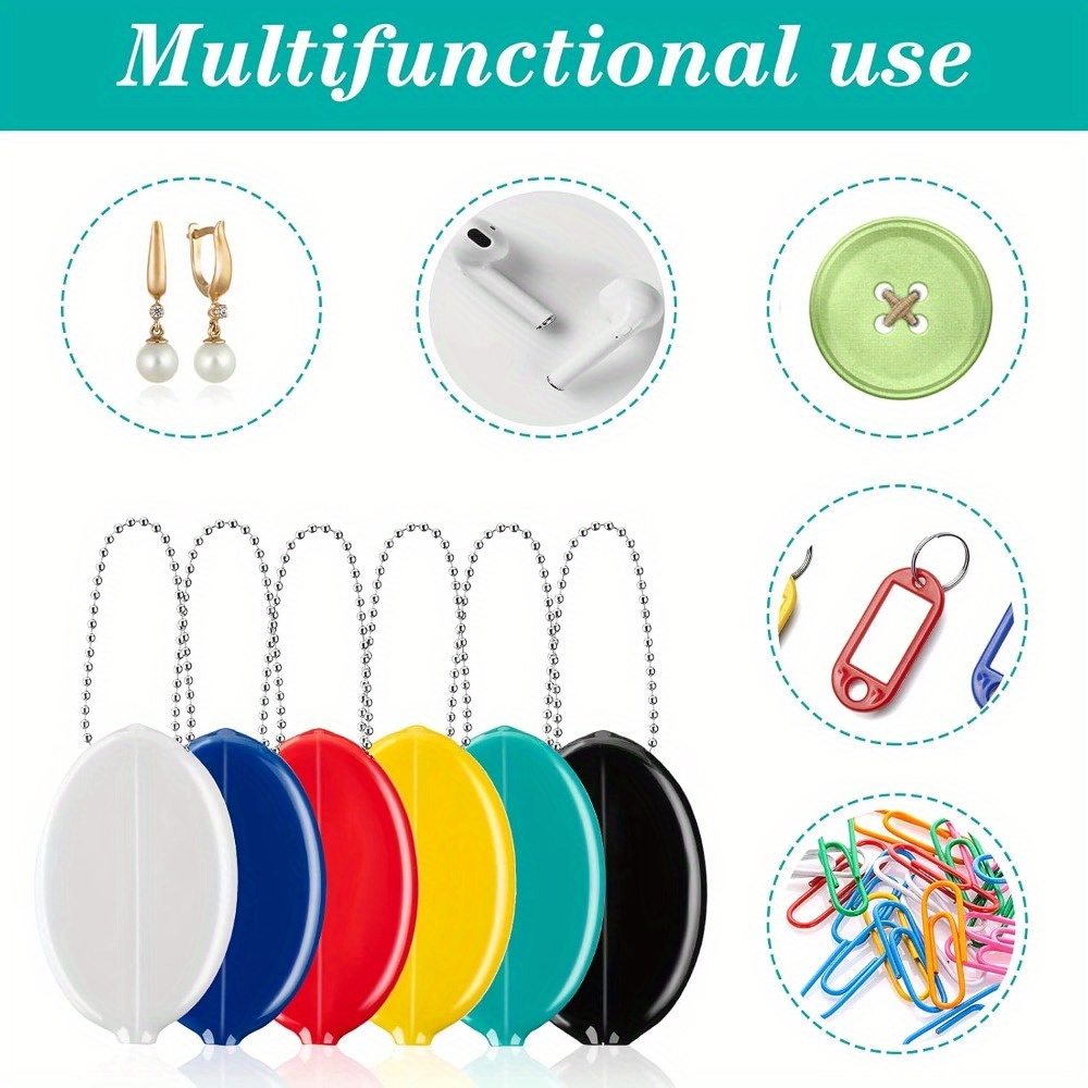 6pcs Colorful   Holders with Chains - Durable,     for  , Ideal for Travel & Everyday Use, Travel Accessories | Vibrant Coin Pouch | Durable Rubber Material, Coin Pouches