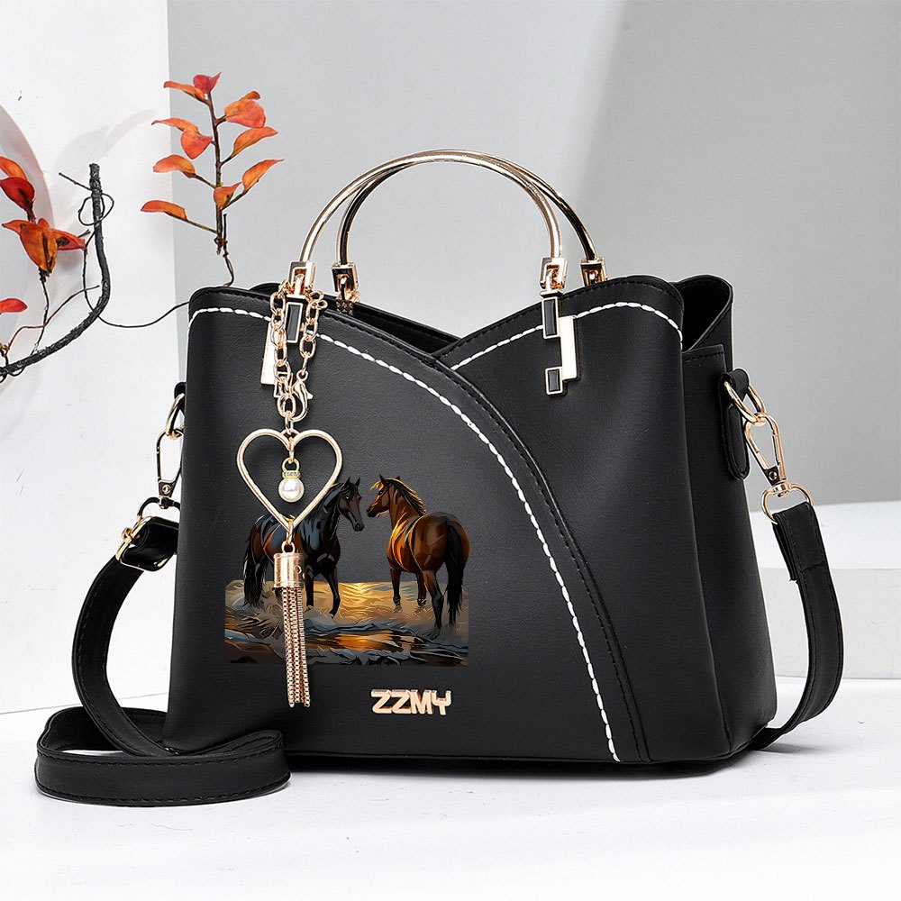 TEMU 1 sac bandoulière patchwork sur le thème du cheval, un sac à main élégant à poignée supérieure, un sac à bandoulière polyvalent pour femmes avec