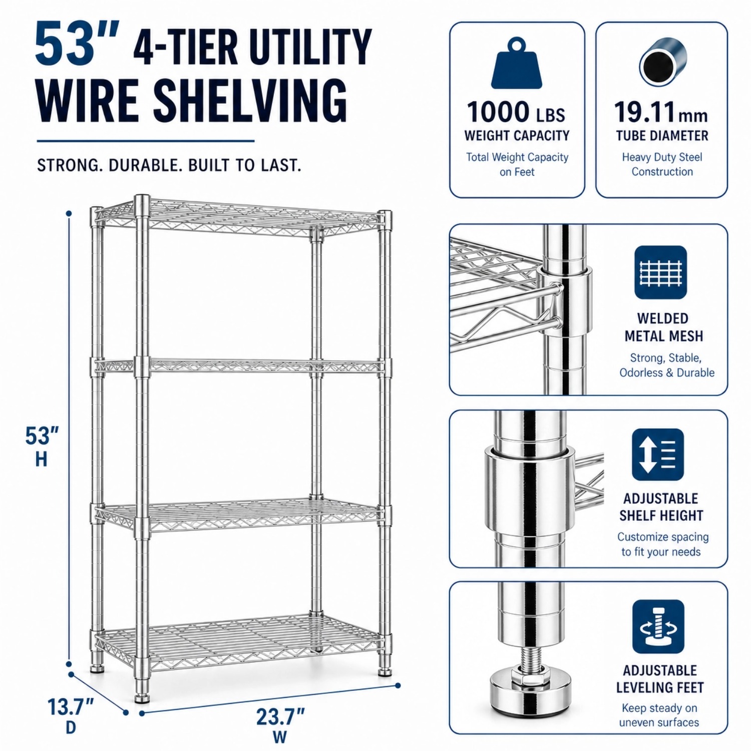 TEMU M Mzg 4/5 Tier Heavy Duty Metal Shelving Rack With Wheels & Without Wheels, 3000 Lbs Load Capacity, Adjustable Storage Shelves For Garage,