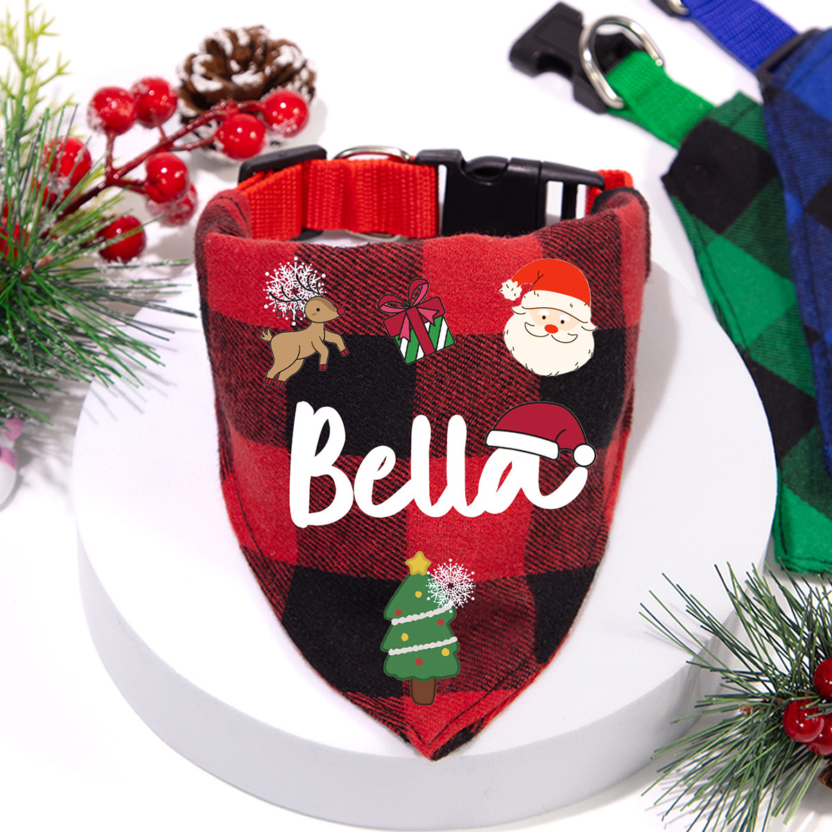TEMU Personalized Christmas Print Dog Bandana, Custom Adjustable Winter Christmas Dog Collar Pet Saliva Towel Dog Costume Necklace For Small Sized