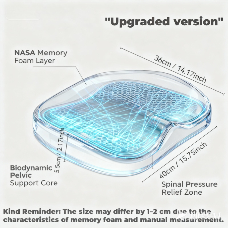 TEMU Comfortable Memory Foam Seat Cushion Designed For Extended Sitting, Featuring Adjustable Lumbar And Waist Support. This Portable Chair Mat Is