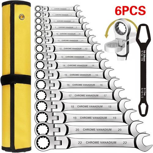 72 tooth 180 degree flexible head ratchet wrench set 6pcs metric 6 10mm dual end cr tool kit for auto motorcycle bike repair