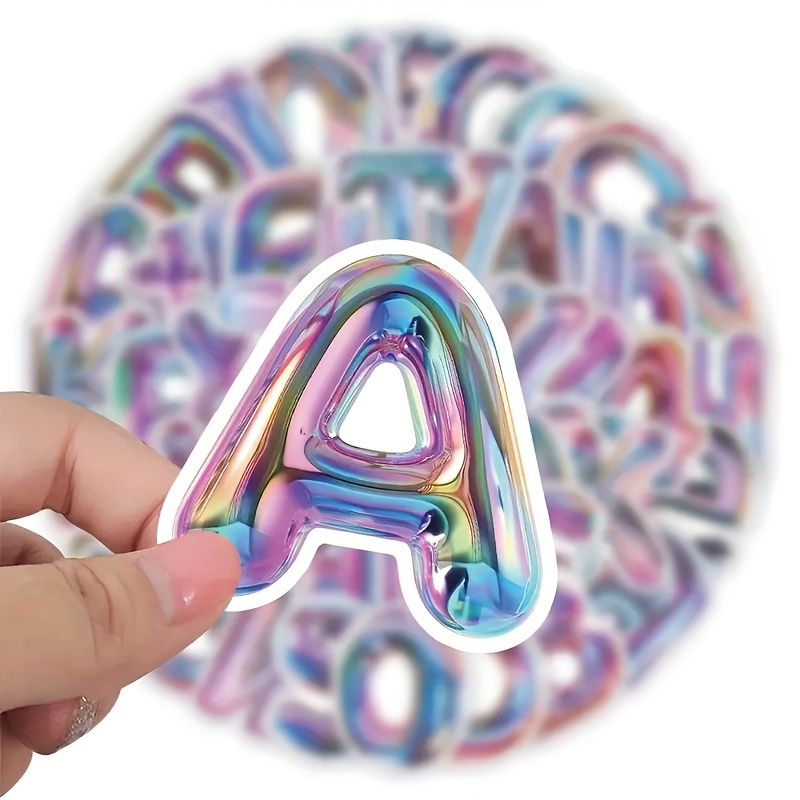 50pcs Colorful English Alphabet And Number Foil Balloon Stickers Personalized Creative Non-repeating Stickers Water Bottle Fridge Notebook Tablet Stickers